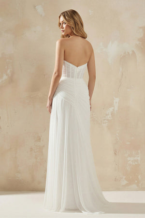 Sheath Sweetheart Tulle Wedding Dress With Slit in White - SHE IS ME Wedding Dresses