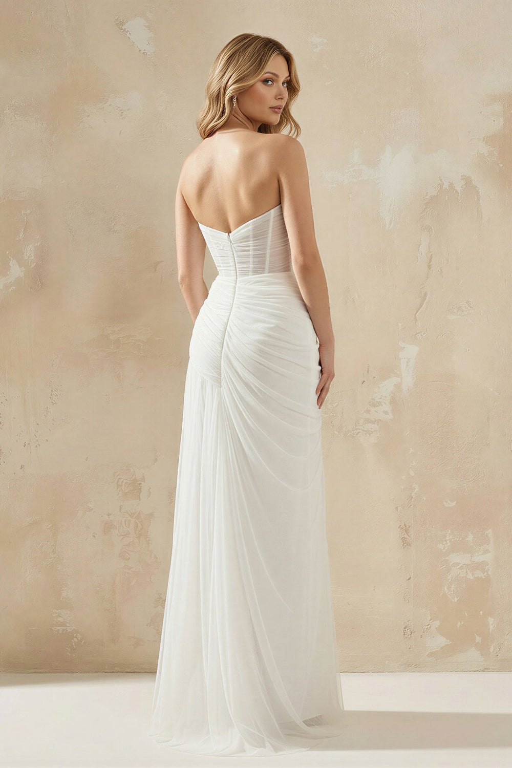 Sheath Sweetheart Tulle Wedding Dress With Slit in White - SHE IS ME Wedding Dresses