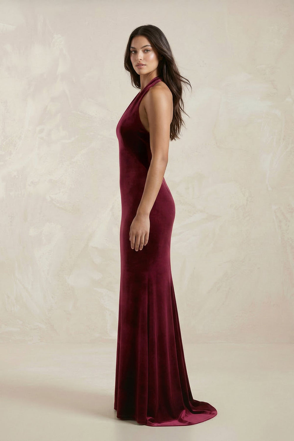 Sheath Velvet V - Neck Bridesmaid Dress in Burgundy - SHE IS ME Bridesmaid Dresses