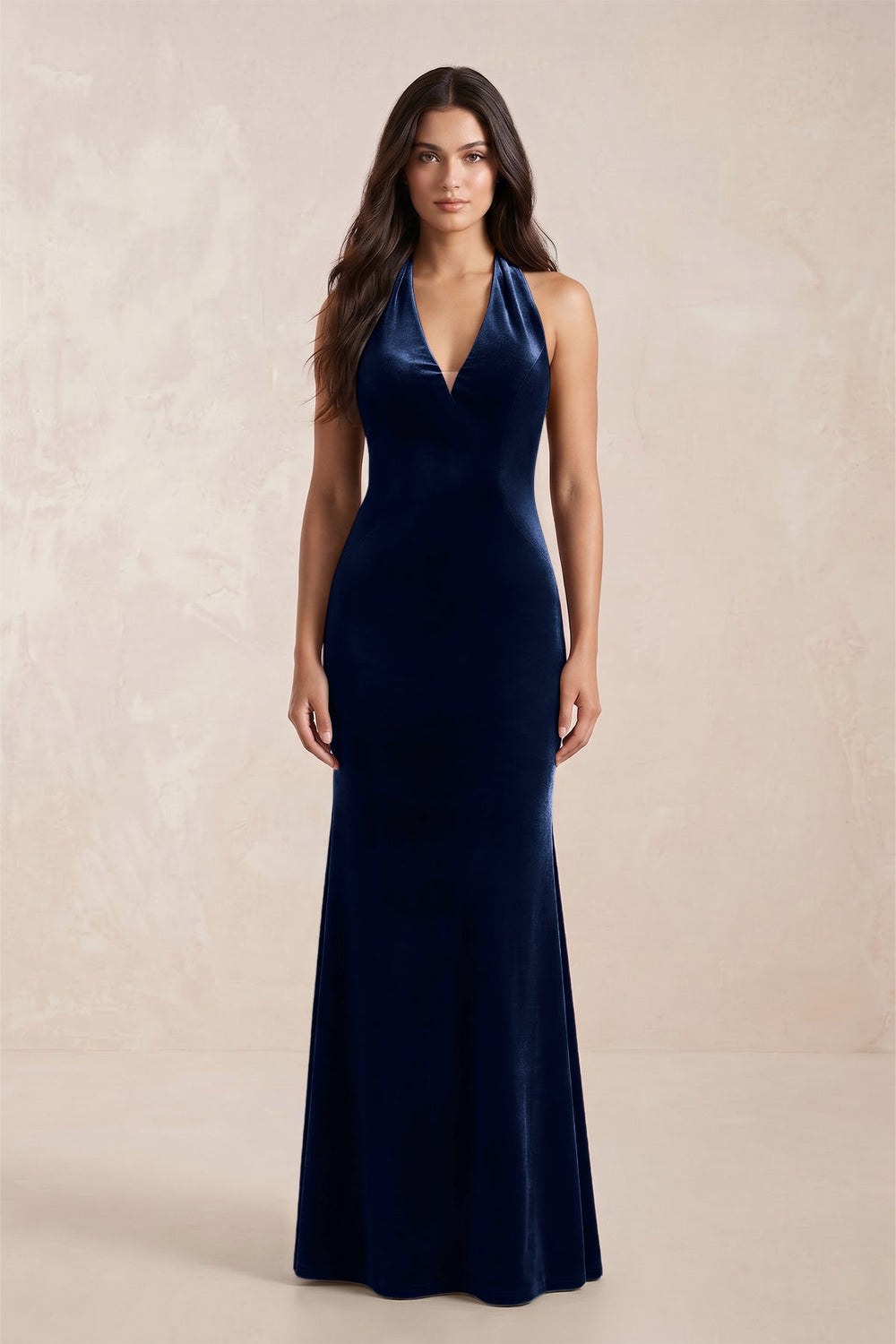 Sheath Velvet V - Neck Bridesmaid Dress in Dark Navy - SHE IS ME Bridesmaid Dresses
