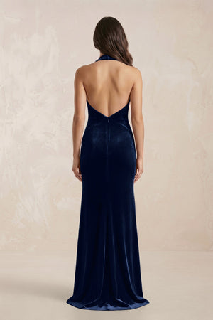 Sheath Velvet V - Neck Bridesmaid Dress in Dark Navy - SHE IS ME Bridesmaid Dresses