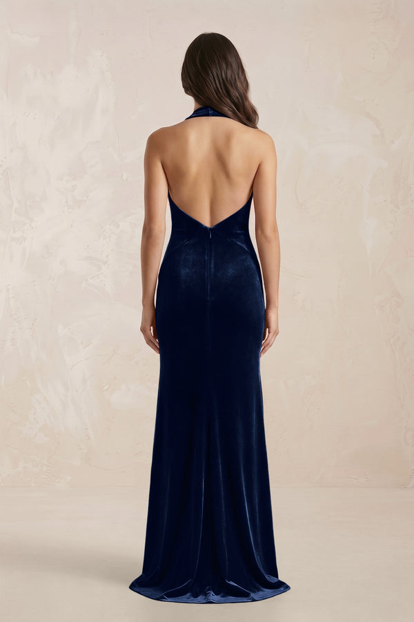 Sheath Velvet V - Neck Bridesmaid Dress in Dark Navy - SHE IS ME Bridesmaid Dresses