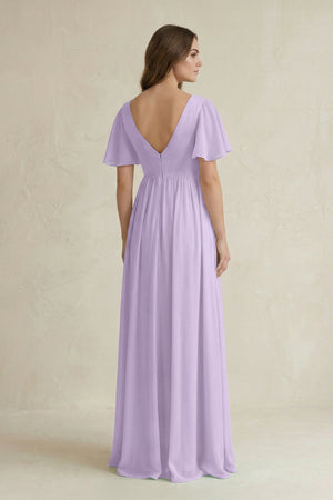 Short Sleeve V - Neck A - Line Chiffon Bridesmaid Dress in Lavender - SHE IS ME Bridesmaid Dresses