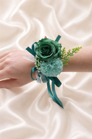 Silk Roses Artificial Bridesmaid Wrist Corsage in Dark Green - SHE IS ME Accessories