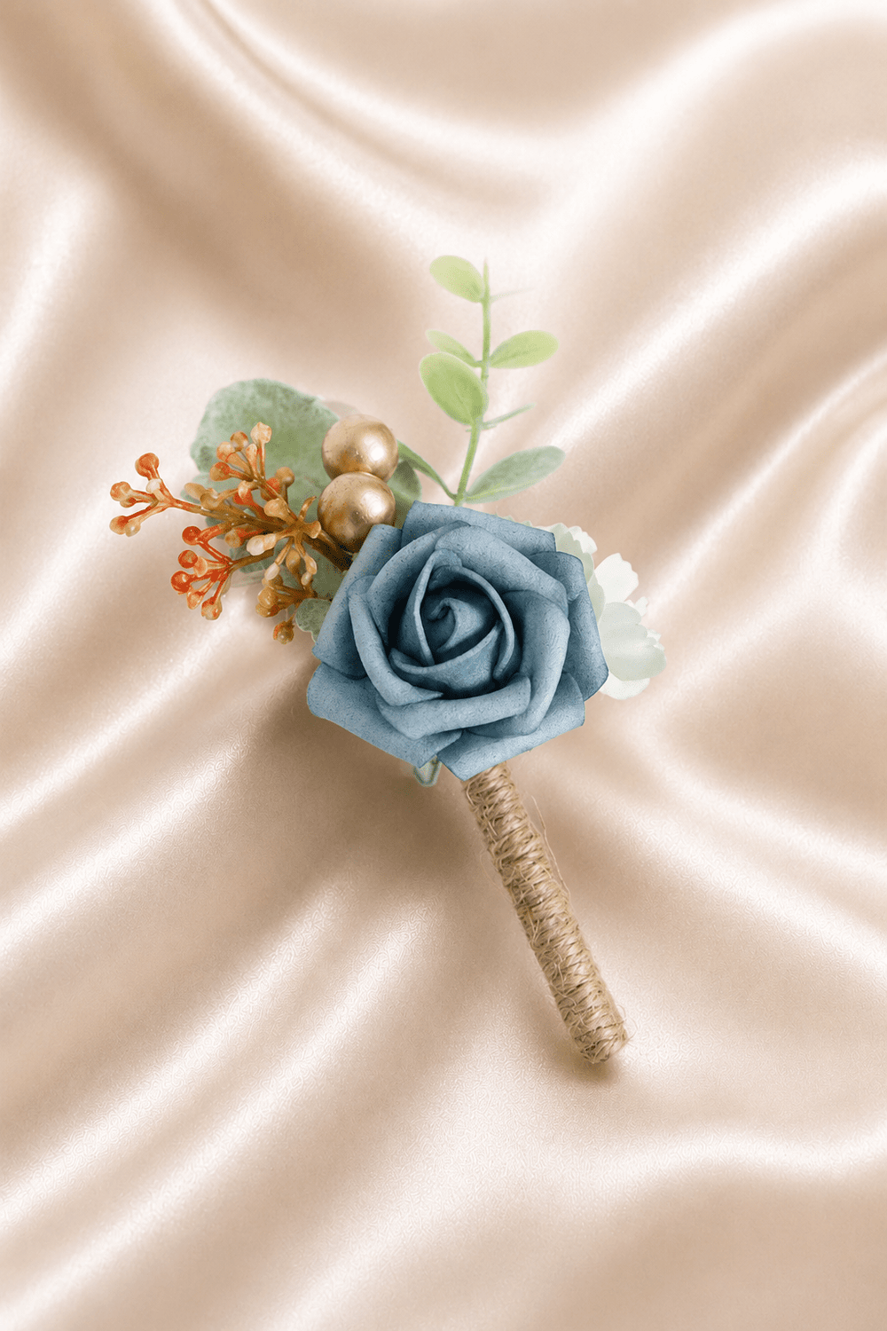 Silk Roses Artificial Wedding Bridesmaid Boutonniere in Blue - SHE IS ME Accessories