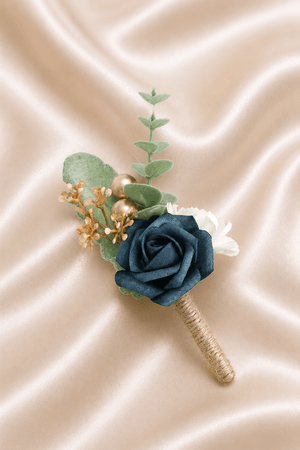 Silk Roses Artificial Wedding Bridesmaid Boutonniere in Dark Blue - SHE IS ME Accessories