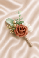 Silk Roses Artificial Wedding Bridesmaid Boutonniere in Orange - SHE IS ME Accessories