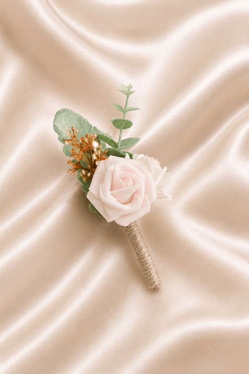 Silk Roses Artificial Wedding Bridesmaid Boutonniere in Pink - SHE IS ME Accessories