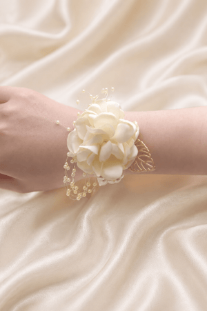 Silk Roses Artificial Wedding Bridesmaid Wrist Corsage in Ivory - SHE IS ME Accessories