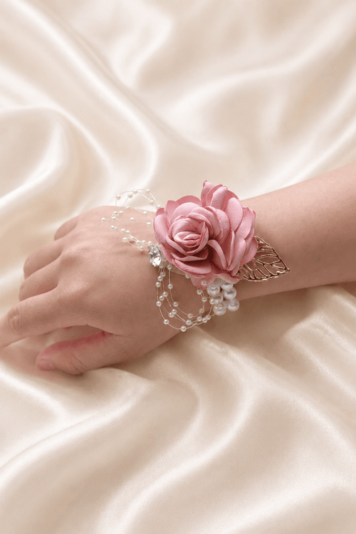 Silk Roses Artificial Wedding Bridesmaid Wrist Corsage in Pink - SHE IS ME Accessories