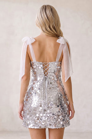 Silver Sparkly V-Neck A-Line Sequin Homecoming Dress (4) | SHEISME