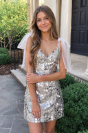 Silver Sparkly V-Neck A-Line Sequin Homecoming Dress | SHEISME