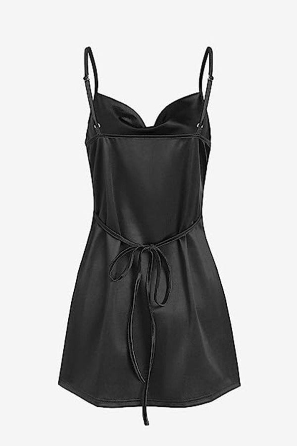Black Simple Cowl Neck Satin Homecoming Dress - SHEISME