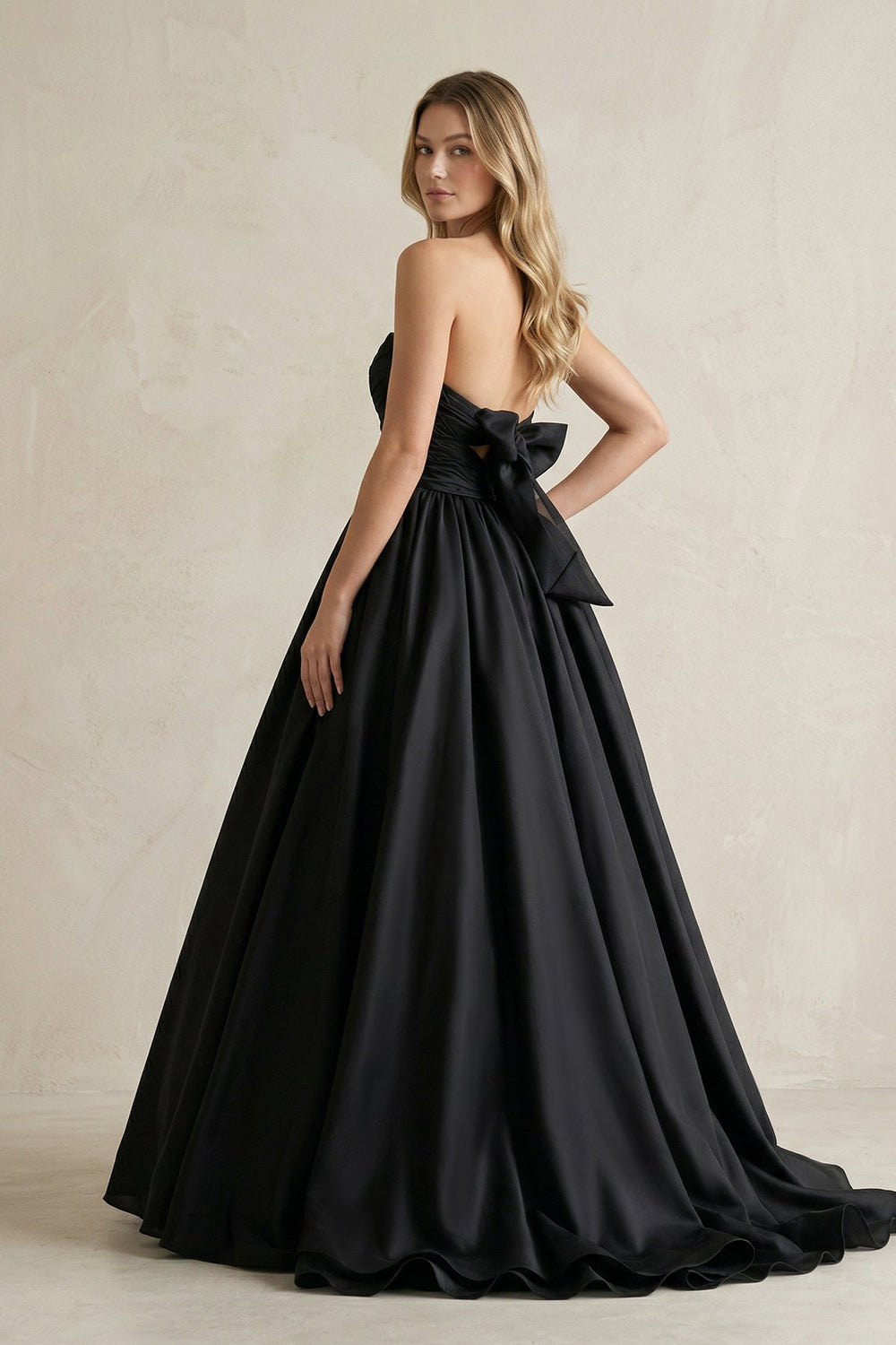 Simple Satin Ball Gown Ruched Wedding Dress in Black - SHE IS ME Wedding Dresses