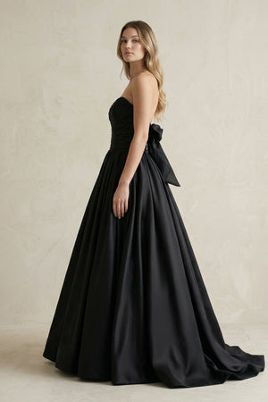 Simple Satin Ball Gown Ruched Wedding Dress in Black - SHE IS ME Wedding Dresses