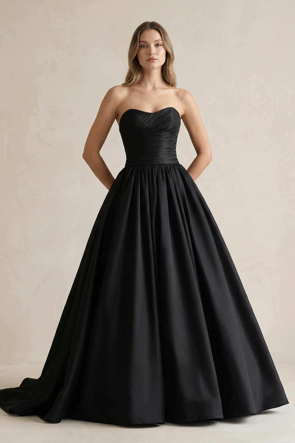 Simple Satin Ball Gown Ruched Wedding Dress in Black - SHE IS ME Wedding Dresses