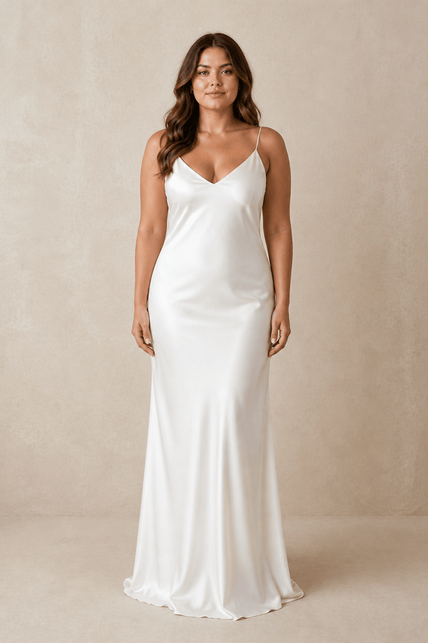 Simple Sheath Spaghetti Straps Wedding Dress in White - SHE IS ME Wedding Dresses