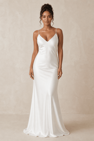 Simple Sheath Spaghetti Straps Wedding Dress in White - SHE IS ME Wedding Dresses