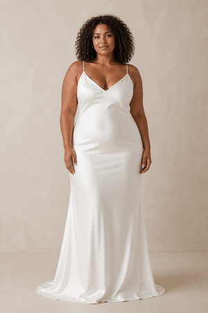Simple Sheath Spaghetti Straps Wedding Dress in White - SHE IS ME Wedding Dresses