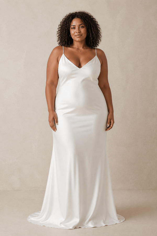 Simple Sheath Spaghetti Straps Wedding Dress in White - SHE IS ME Wedding Dresses