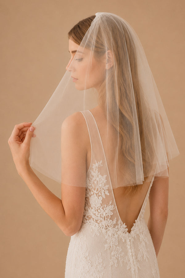 Simple Short Wedding Veils Blusher Veil in White - SHE IS ME Wedding Veils