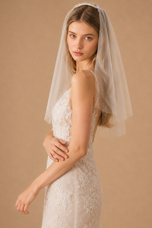 Simple Short Wedding Veils Blusher Veil in White - SHE IS ME Wedding Veils