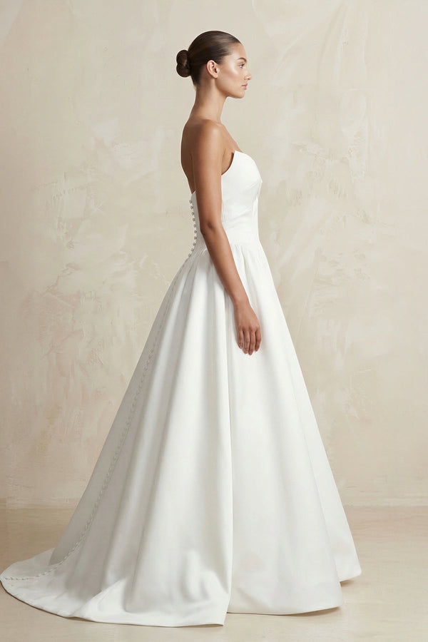 Simple Sweetheart Satin Ball Gown Wedding Dress in White - SHE IS ME Wedding Dresses