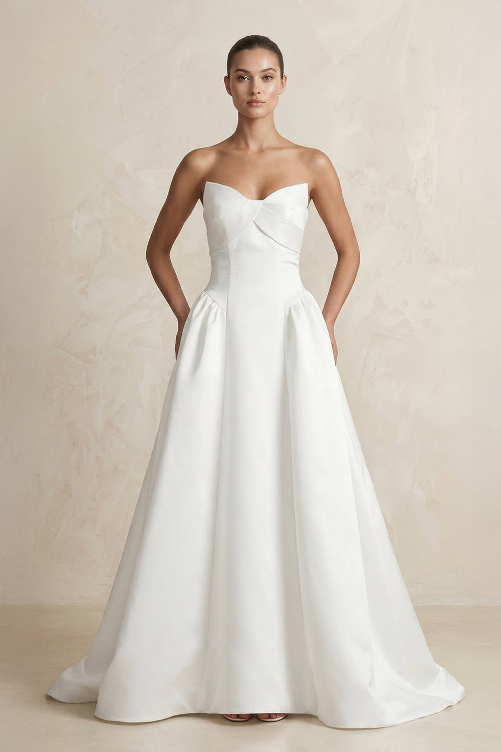 Simple Sweetheart Satin Ball Gown Wedding Dress in White - SHE IS ME Wedding Dresses