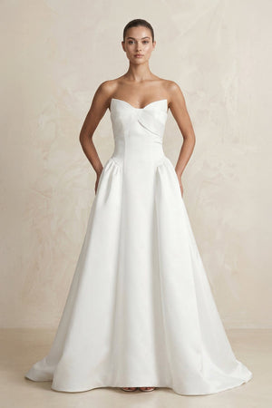 Simple Sweetheart Satin Ball Gown Wedding Dress in White - SHE IS ME Wedding Dresses