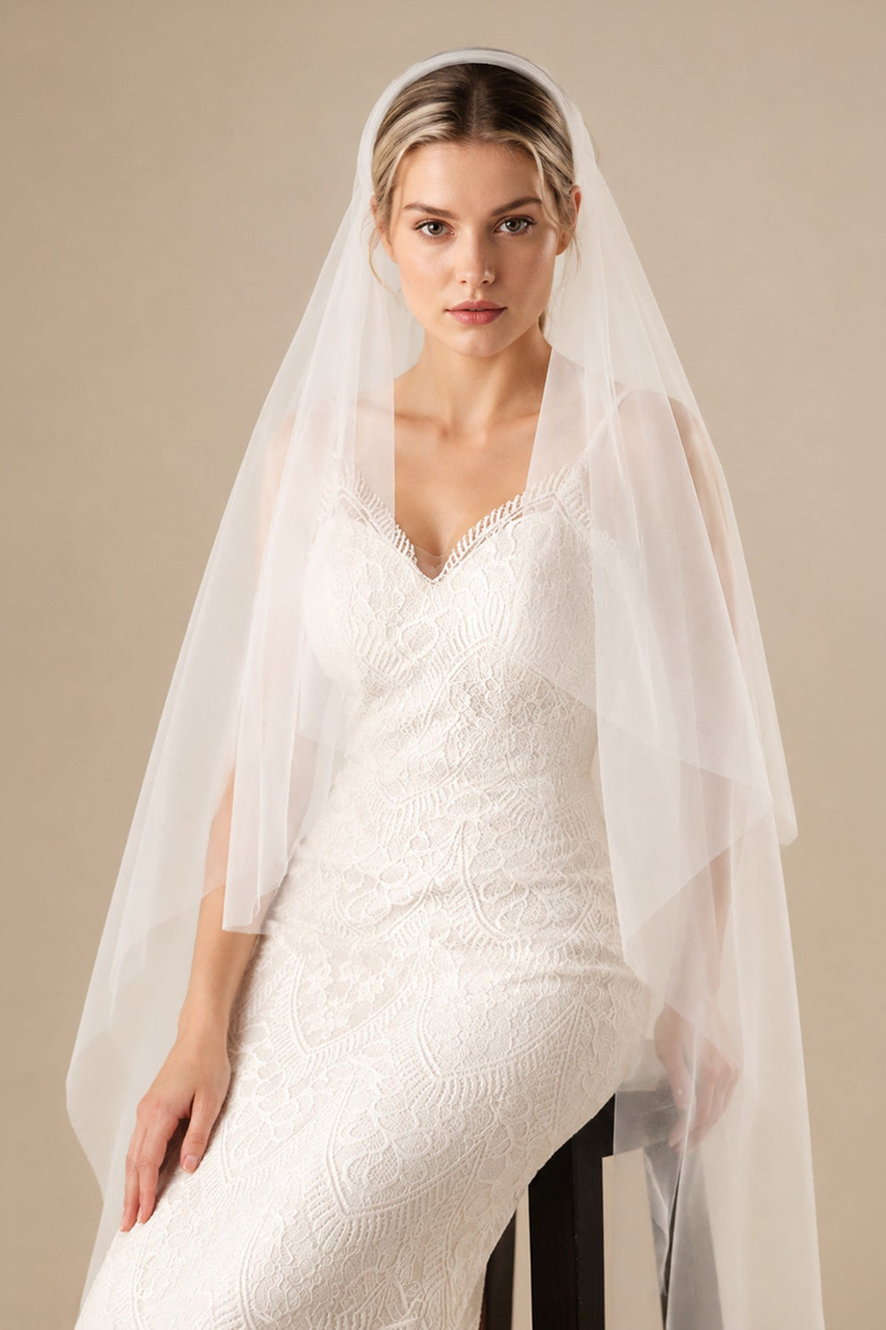 Simple Tulle Knee Length Juliet Cap Veils in White - SHE IS ME Wedding Veils