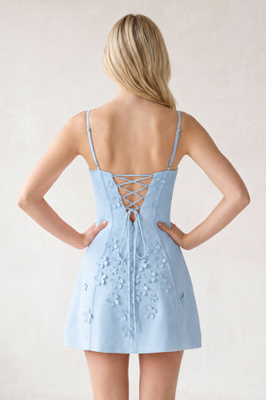 Sky Blue A-Line Appliqued Spaghetti Straps Short Homecoming Dress (4) | SHEISME