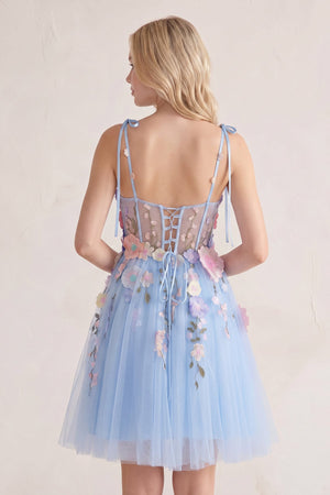 Sky Blue A-Line Bloom Mini Homecoming Dress | SHEISME