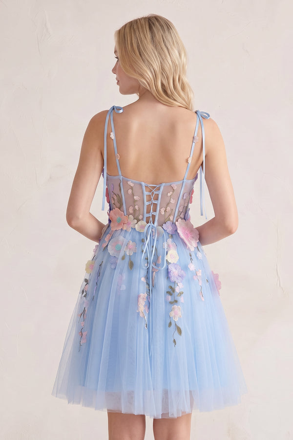 Sky Blue A-Line Bloom Mini Homecoming Dress | SHEISME