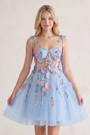 Sky Blue A-Line Bloom Mini Homecoming Dress | SHEISME