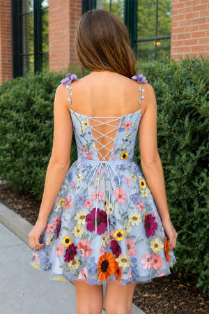 Sky Blue A Line Floral Short Homecoming Dress With 3D Flowers (2) | SHEISME
