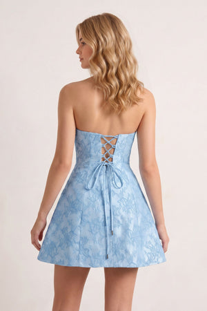 Sky Blue A Line Scoop Neck Short Homecoming Dresses With Lace Appliques | SHEISME