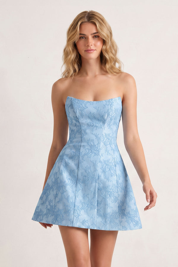 Sky Blue A Line Scoop Neck Short Homecoming Dresses With Lace Appliques | SHEISME