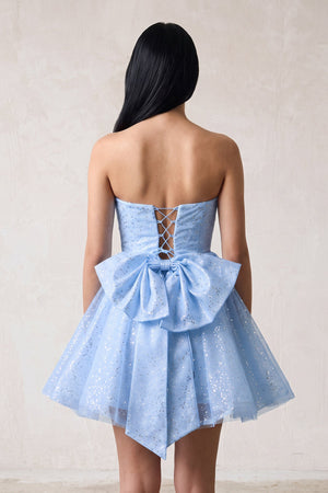 Sky Blue A Line Strapless Glitter Tulle Ruffled Homecoming Dresses with Bow (2) | SHEISME
