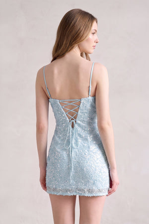 Sky Blue Bodycon Spaghetti Straps Short Homecoming Dress With Sequins (4) | SHEISME