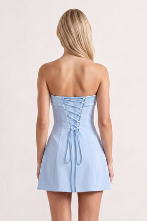 Sky Blue Bowknot Strapless Sheath Satin Homecoming Dress | SHEISME