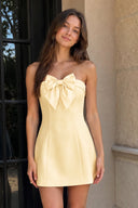 Yellow Bowknot Strapless Sheath Satin Homecoming Dress | SHEISME