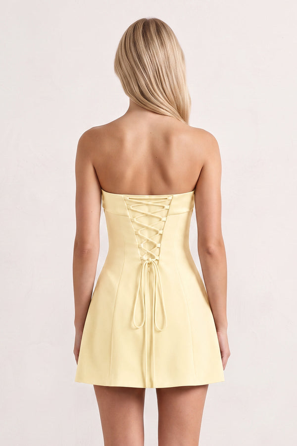 Yellow Bowknot Strapless Sheath Satin Homecoming Dress (2) | SHEISME