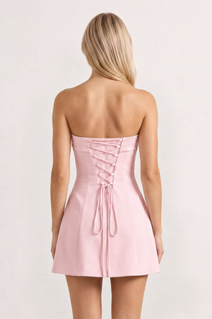 Pink Bowknot Strapless Sheath Satin Homecoming Dress (2) | SHEISME