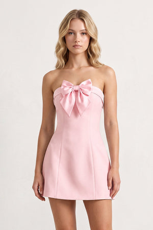 Pink Bowknot Strapless Sheath Satin Homecoming Dress | SHEISME