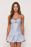 Sky Blue Candy Pink Sweetheart Jacquard A-Line Ruffled Homecoming Dress | SHEISME