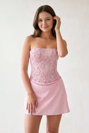 Pink Embroidered A-Line Strapless Satin Homecoming Dress | SHEISME