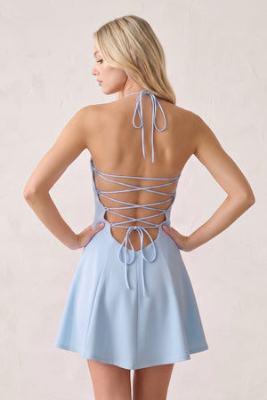 Sky Blue Halter A-Line Embroidery Satin Short Homecoming Dress (4) | SHEISME