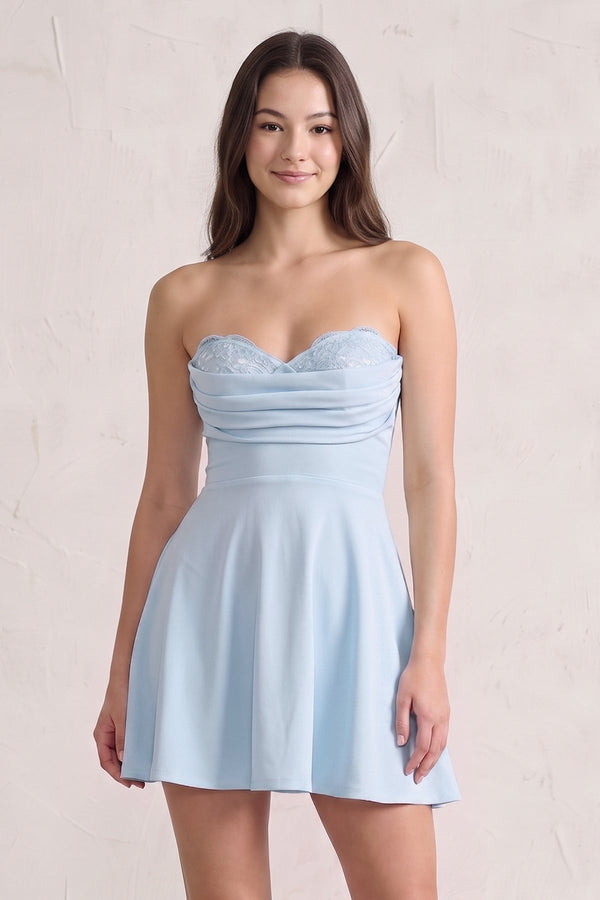 Sky Blue Lace Sweetheart A-Line Linen Short Homecoming Dress (3) | SHEISME