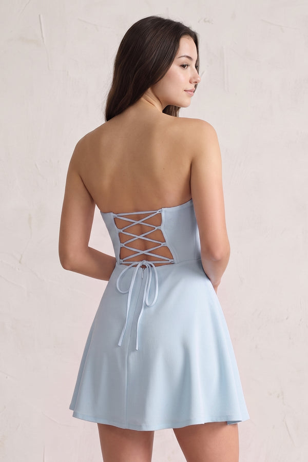 Sky Blue Lace Sweetheart A-Line Linen Short Homecoming Dress (4) | SHEISME