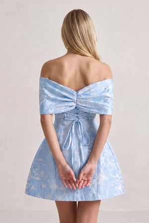 Sky Blue Off The Shoulder Jacquard A Line Homecoming Dress With Appliques (2) | SHEISME